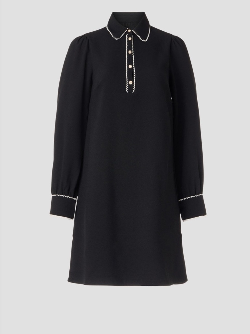 CeCe Black Long-Sleeve Shift Dress with White Contrast Trim